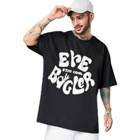Eyebogler Men's Letter Print Oversized Fit T-Shirt (T811_Black
