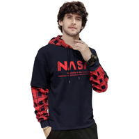 Eyebogler Mens Regular Fit Hooded Neck Full Sleeve Tshirt(Navy Red)