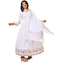 Fashion Basket Georegtte Embroidered Anarkali Kurta Set For Women (In, Alpha, 2Xl, Regular, White)