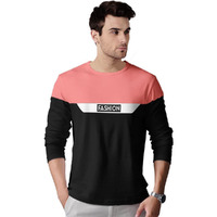 Eyebogler Men's Round Neck Regular Fit Colorblocked Full Sleeves T-Shirt