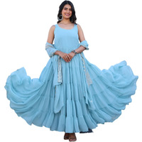 Fashion Basket Georgette Anarkali Dress For Women Sky Blue