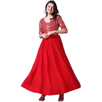 Fashion Basket Georgette Embroidered Anarkali Dress Foe Women (In, Alpha, L, Regular, Red)