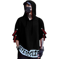 Eyebogler Mens Loose Fit Half Sleeves Hooded Neck Printed T-Shirt Black White
