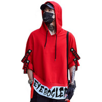 Noble Monk Eyebogler Mens Cotton Blend Loose Fit Half Sleeves Hooded Neck Printed T-Shirt Red White, Xl