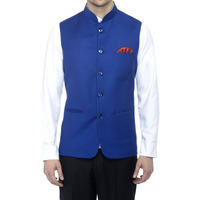 Favoroski Bandhgala Sleeveless Jackets Ethnic Men's Wear Waistcoat (Royal Blue_34)