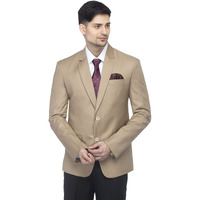 Favoroski Designer Men's Slim Fit Notch Lapel Collar Single Breasted Tuxedo Blazer, Beige S