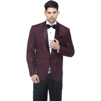Favoroski Designer Men's Solid Poly Viscose Slim Fit Shawl Collar Tuxedo Suit Blazer (Wine, L)