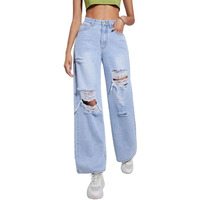 Greciilooks Women High Rise Jeans | Pant | Bootcut | Baggy | Ripped Jeans (Numeric, 34, Regular, Light Blue)