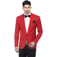 Favoroski Designer Men's Solid Poly Viscose Slim Fit Shawl Collar Tuxedo Suit Blazer (Red, Xl)