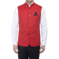 Favoroski Bandhgala Sleeveless Jackets Ethnic Men's Wear Waistcoat (Red_48)