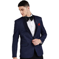 Favoroski Designer Men's Solid Poly Viscose Slim Fit Shawl Collar Tuxedo Suit Blazer, Navy Blue (Favbl161128-Nblue-M)