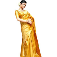 Flosive Banarasi Kanjivaram Style Saree | Royal Silk Feel With Rich Gold Zari | (Yellow)
