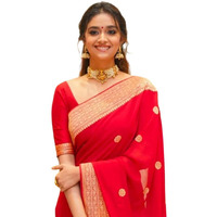 Flosive Ayn Women's Present Banarasi Soft Lichi Silk Saree Beautiful Jacquard Rich Pallu Design Work Zari Woven Kanjivaram Silk Style Saree With Soft Lichi Silk Blouse Piece (Royal Red)