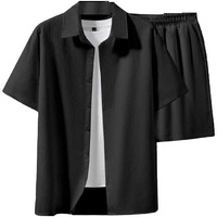 Flosive Creation Men's Popcorn Fabric Co-Ord Set (L, Black)