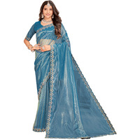 Glory Sarees Women's Net Swarovski Saree With Blouse Piece (Swarovskisarees102_Firozi)