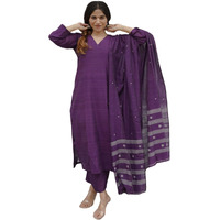 Gosriki Women's Rayon Viscose Solid Straight Kurta With Pant & Dupatta (Gehazi Violet-Gs_M_Violet_Medium)