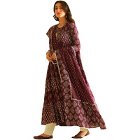 Gosriki Women's Rayon Viscose Anarkali Printed Kurta With Pant & Dupatta (Edita Wine-Gs_Xxl_Wine_Xx-Large)