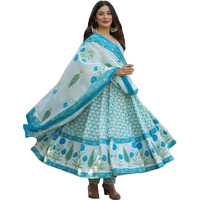 Gosriki Women's Rayon Viscose Anarkali Printed Kurta With Pant & Dupatta (Bahurup White-Gs_Xl_White_X-Large)