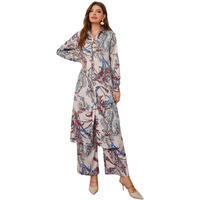 Greciilooks Women Rayon Printed Co Ord Set || Night Dresses || Night Wear Dress || Lounge Wear || Casual Nightdress || Long Pajama Pant Set || Pyjama Set (Medium, Off White)