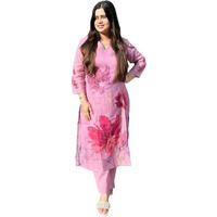Gosriki Women's Rayon Viscose Printed Straight Kurta With Pant (Susan Pink-Vks04-Gs_Xl_Pink_X-Large)
