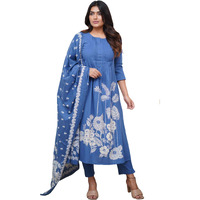 Gosriki Women's Rayon Viscose Printed Anarkali Kurta With Pant & Dupatta (Ghama Sky-Gs_Xxl_Sky Blue_Xx-Large)