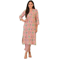 Gosriki Women's Cotton Blend Straight Printed Kurta With Pant (Surili Pink-Gs_Xxl_Pink_Xx-Large)
