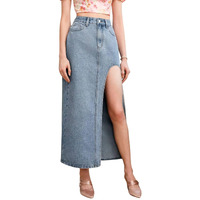 Greciilooks Denim Cotton Western Skirt Women Light Blue