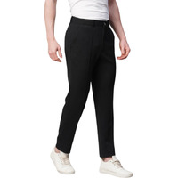 Greciilooks Men Poly Lycra Twill Regular Fit Casual Mid Rise Trousers (Black, Xx-Large)