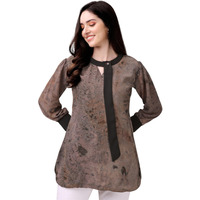 Gufrina Elegant Women's Full Sleeve Tunic Top With Unique Print  Versatile And Stylish Top/Blouse (Grey L)