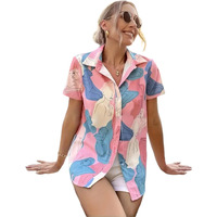 Gufrina Top For Women Stylish Western|Shirt Type Top|Half Sleeve|Fabric Rayon| Collar Neck |Abstract Figure Print|Casual Regular Fit (Peach S)