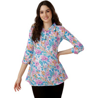 Gufrina Women's Rayon Top With Buttons 3/4Th Sleeves Abstract Printed Regular Fit Mandarin Neck And Standard Length