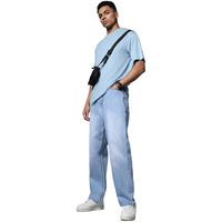 High Star Men Mid Rise Wide Leg Fit Stretchable Jeans (Hsmjns2068_Blue_32)