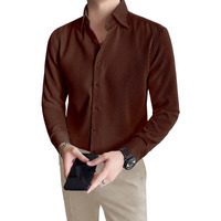 Greciilooks Men's Formal Button Down Shirt  Slim Fit Office Wear Shirt's For Men | Textured Long Sleeve Cotton Blend | Business & Meeting Ready Brown