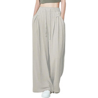 Greciilooks Women Textured | Loose Fit Trousers | High-Waisted High Rise Pant Pants | Korean Trousers (In, Alpha, Medium, Regular, Beige)