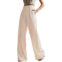 Greciilooks High Waist Trousers For Women  Flared Korean Style Formal Pants | Elegant Workwear For Office, College & Events Cream