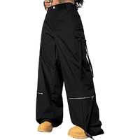Greciilooks Women's Cotton Cargo Pants With Zipper Pockets & Tactical Belt  High Waist Utility Streetwear Trousers (Gl-Tr1290-M-Black)