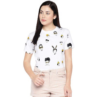 Juneberry Women's Cotton Half Sleeve Regular Fit Printed T-Shirt (Tsh_Jb_Carton_Xl_White_X-Large)