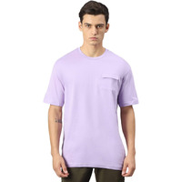 Hubberholme Men's Pure Cotton Relaxed Fit Flap Pocket Solid Short Sleeve Round Neck T-Shirt (Lavender, Xxl)