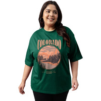 Juneberry 100% Pure Cotton Oversized Fit Latest & Trendy All Over Prints Half Sleeve Plus Size T-Shirt For Women & Girls (Ps_Jbclrdo_Grn_3Xl)
