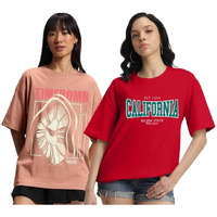 Juneberry Pure 100% Cotton Oversized Loose Baggy Fit Drop Shoulder Latest Aesthetic & Cool Graphic Prinred Half Sleeve T-Shirts For Women & Girls (Po2_Jb_Clfrn_Tmbmb_Xl)