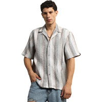 Hubberholme Men Summer Cotton Spread Collar Short Sleeves Oversized Casual Shirt 28 Green