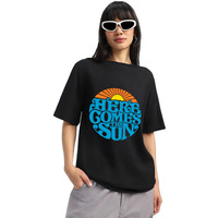 Juneberry 100% Pure Cotton Oversized Baggy Fit Round Neck T-Shirt For Women & Girls (Sizes: S To 2Xl) (Os_Jb_Hrcthsun26_Bl_S) Black