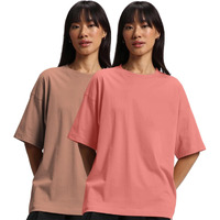Juneberry Pure Cotton Drop Shoulder Oversized Baggy Fit Half Sleeve Plain Solid Round Neck Multicolor T-Shirt For Women & Girls (Pack Of 2) (Po2_Os_Jb_Sn_Cr_L)
