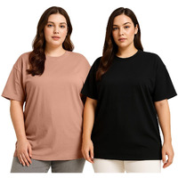 Juneberry 100% Pure Cotton Oversized Baggy Fit Drop Shoulder Solid Core Plus Size T-Shirt Combo For Women (Pack Of 2) (Po2_Jb_Ps_Cr_Bk_Xxl)
