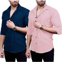 I Enterprise Men's Regular Fit Solid Soft Touch Cotton Casual Shirt Design With Spread Collar & Full Sleeve Pack Of 2_Color_Multicolor2 Size :-Medium