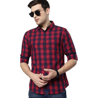 Dennis Lingo Men's Checkered Red Slim Fit Casual Shirt (C419_Red_Xl)