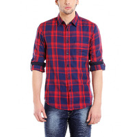 Dennis Lingo Men's Red Checkered Full Sleeves Slim Fit Cotton Casual Shirt