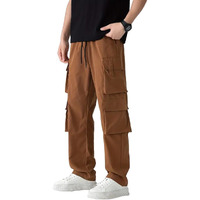 Indoprimo Men's Cotton Blend Trousers Cargo Style With Drawstring Both Side Pockets Solid Pattern Regular Fit And Long Length Brown
