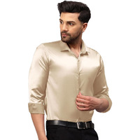 Indoprimo Men's Premium Solid Satin Casual Party Shirt Full Sleeve Cream