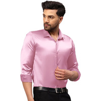 Indoprimo Men's Premium Solid Satin Casual Party Shirt Full Sleeve Baby Pink